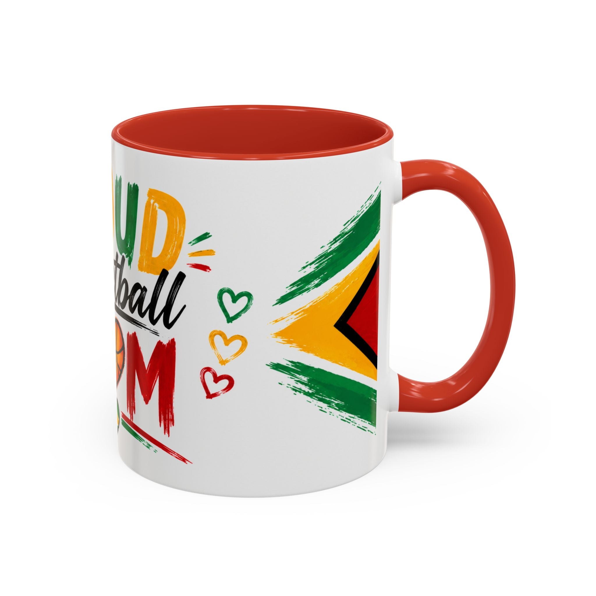 Proud Basketball Mom Accent Coffee Mug – Colorful Heart & Basketball Design (11/15oz)