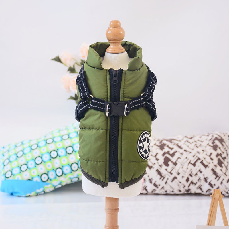 Abrigo impermeable para perro con arnés — 7 colores, tallas XS–4XL