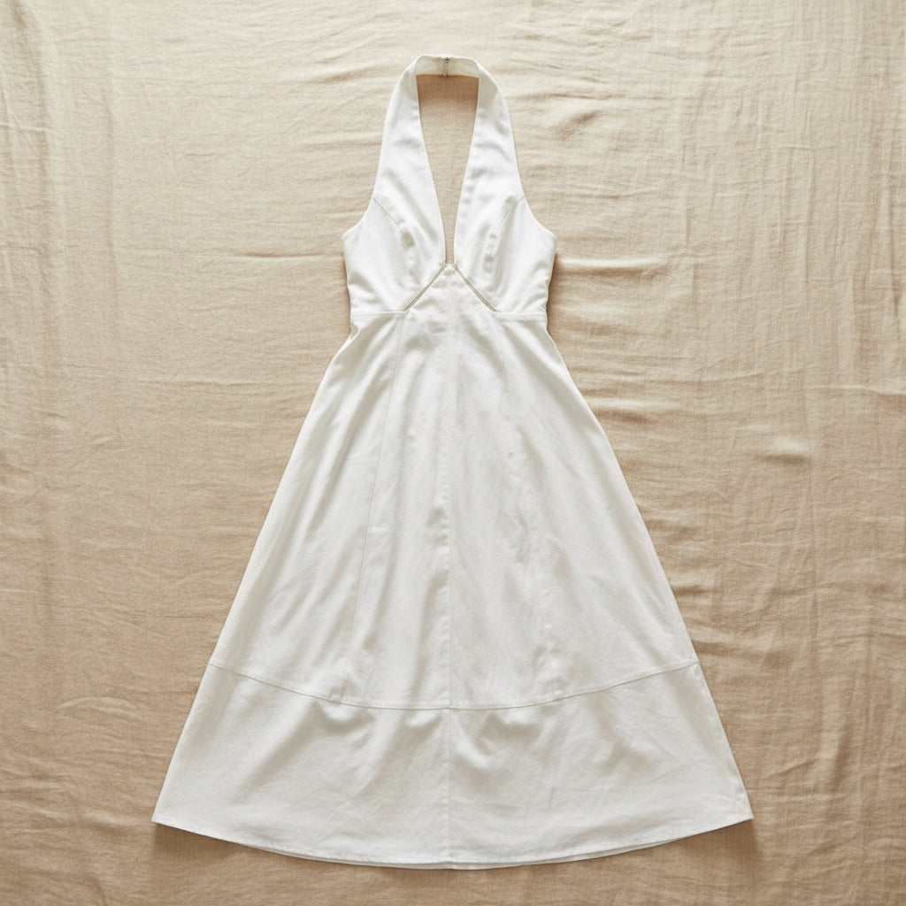 Women's Sleeveless Halter Neck Maxi Dress – A-Line High Waist