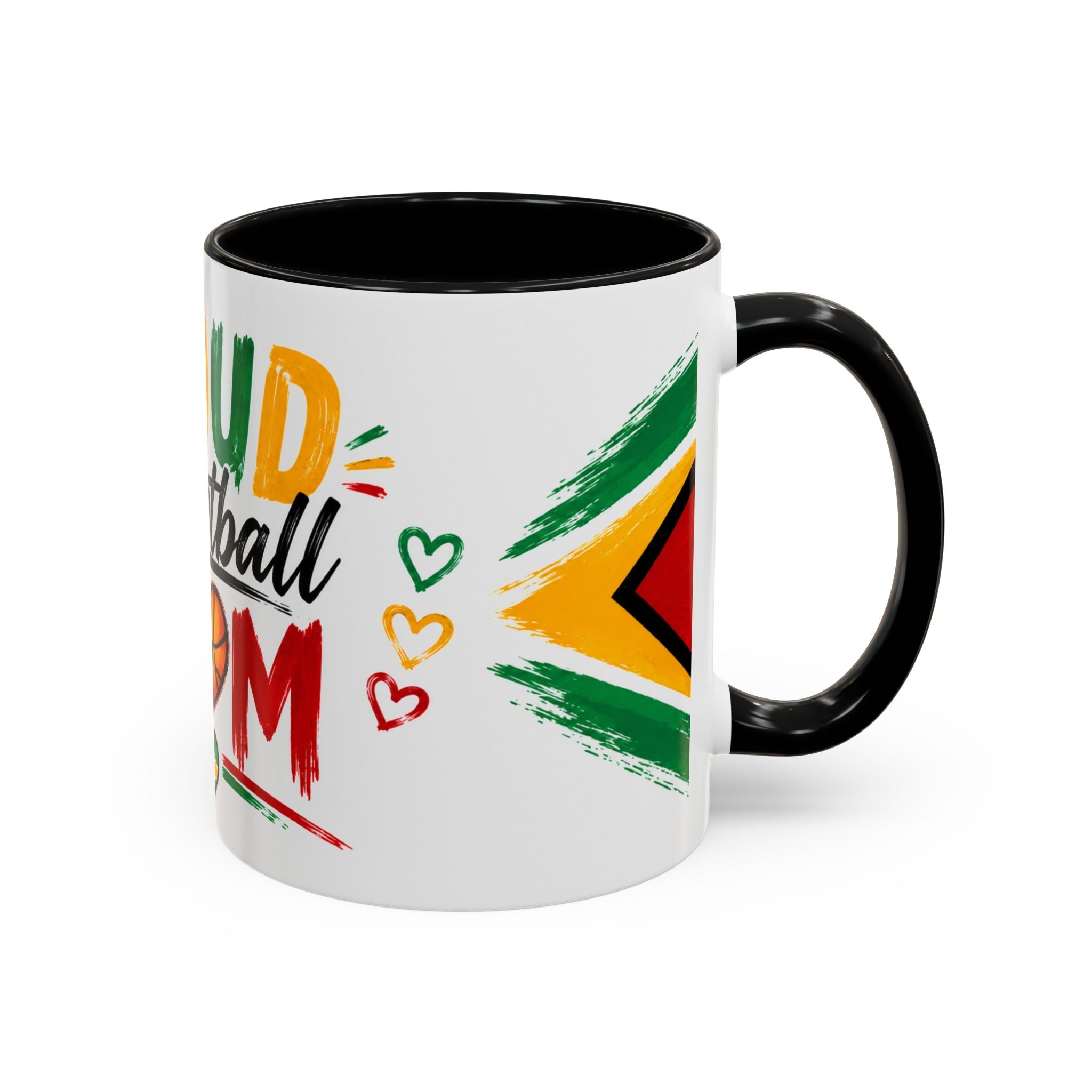 Proud Basketball Mom Accent Coffee Mug – Colorful Heart & Basketball Design (11/15oz)