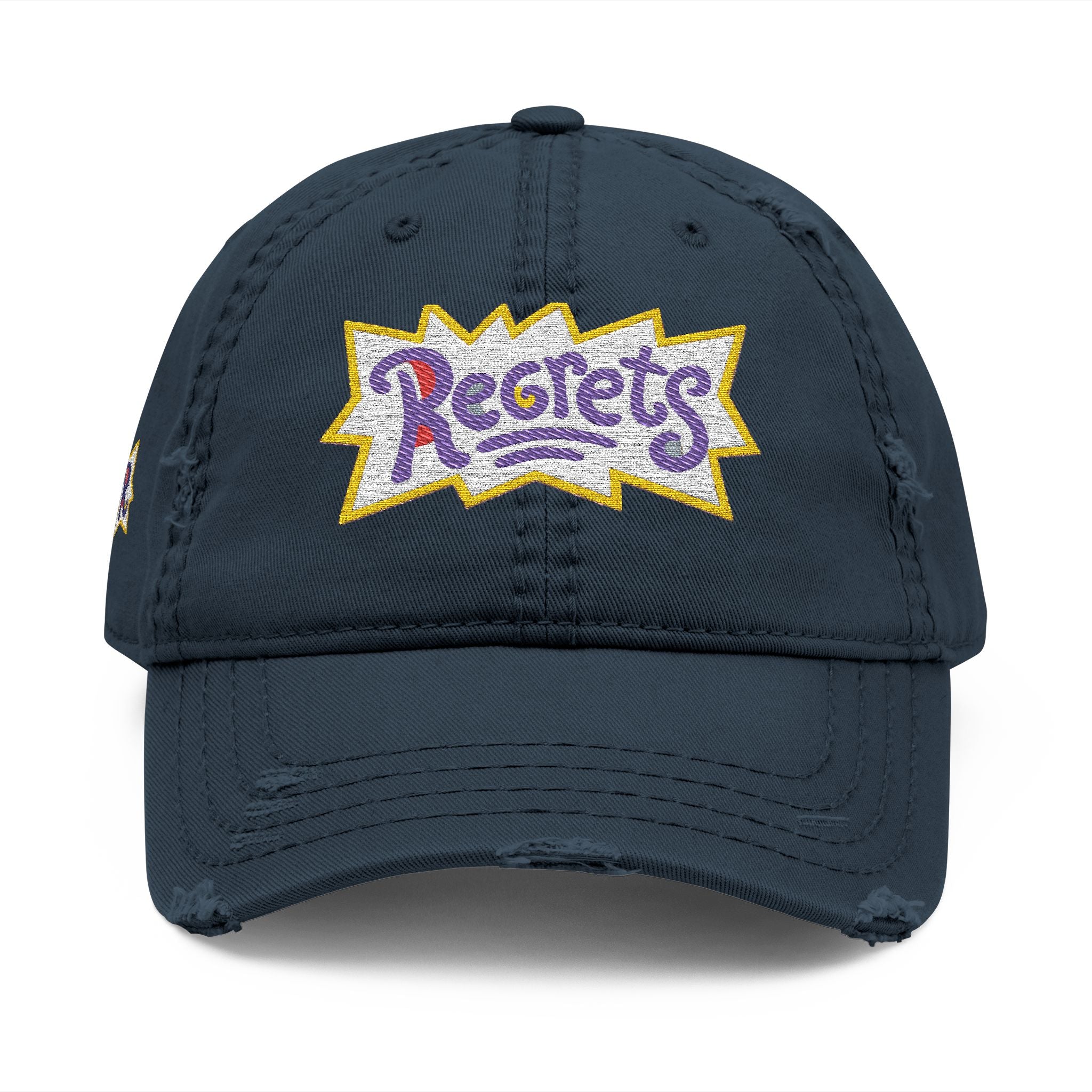 Distressed Embroidered 'Regrets' Dad Hat - Vintage Streetwear Cap