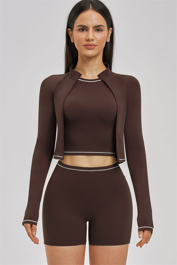Conjunto de 3 piezas de chaqueta, top corto y pantalón corto Unbound
