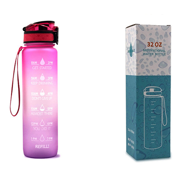 Botella de agua Tritan de 1L con marcador de tiempo, tapa rebotante, botella motivacional, taza a prueba de fugas para ciclismo, botellas para deportes y fitness.