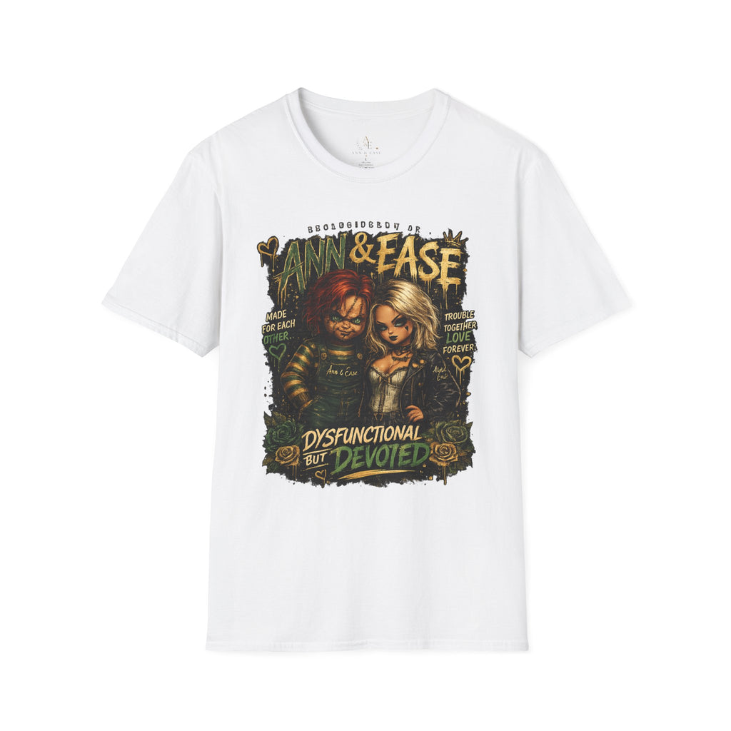 Ann & Ease Horror Movie Couple T-Shirt – 'Dysfunctional But Devoted' Graphic Tee