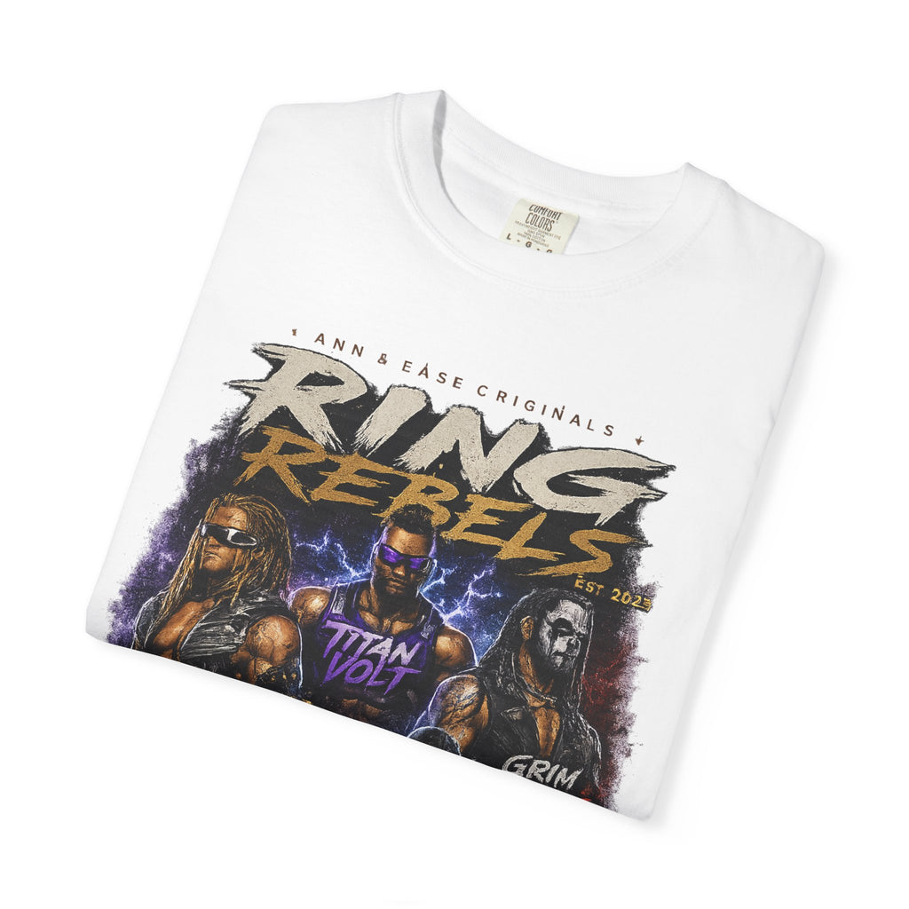 T-Shirt — Ring Rebels Graphic Tee (Rex Riot, Titan Bolt, Grim Havoc, King Vandal, Zero Mercy)
