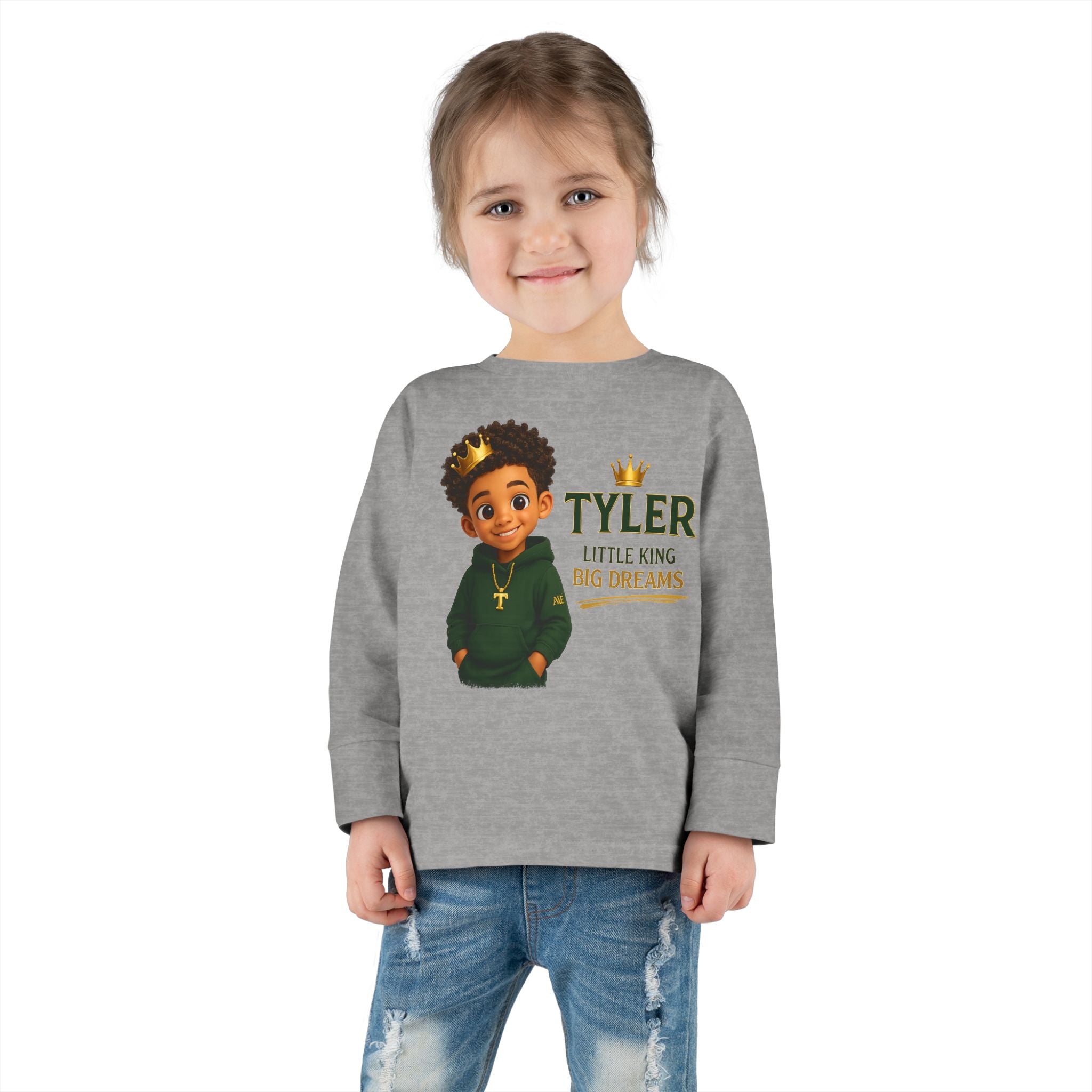 Toddler Tee — "Tyler" Little King Graphic Long Sleeve (Built on Faith, Fueled by Dreams)