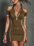 Women's Elastic Contrast Stripe Tight Mini Dress – High Waist Zipper