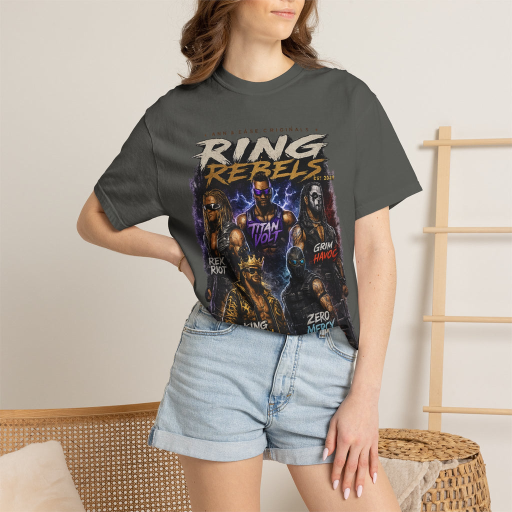 T-Shirt — Ring Rebels Graphic Tee (Rex Riot, Titan Bolt, Grim Havoc, King Vandal, Zero Mercy)