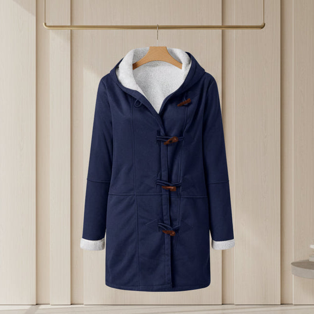 Sherpa-Lined Duffle Toggle Jacket with Hood — Warm Hooded Fleece Coat