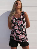 Women's Plus Size Black Tropical Floral Loose Tankini & Boyshort Set