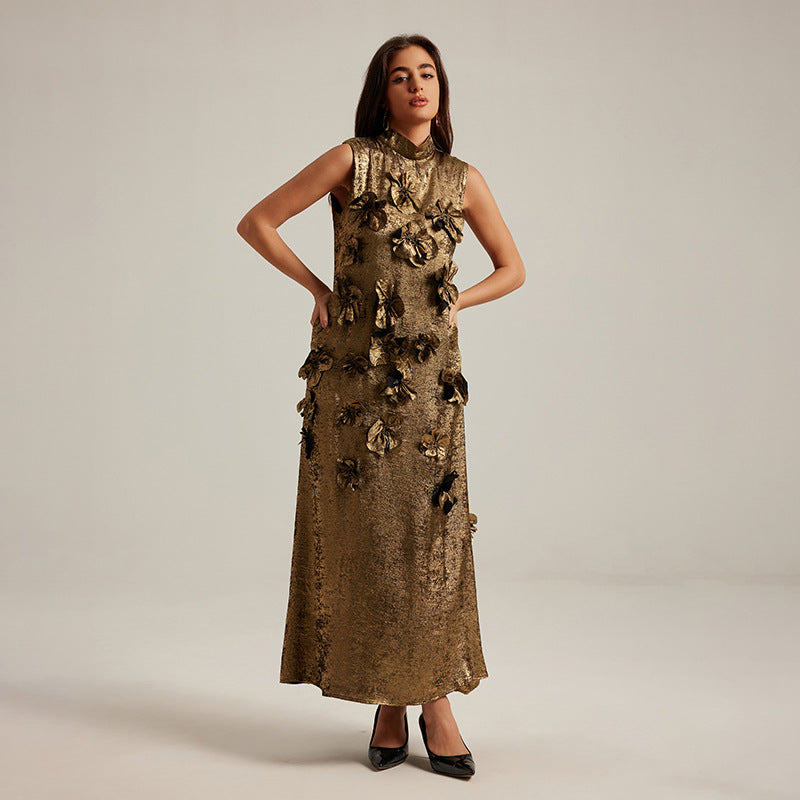 🌸 Three-Dimensional Floral Sleeveless A-Line Dress