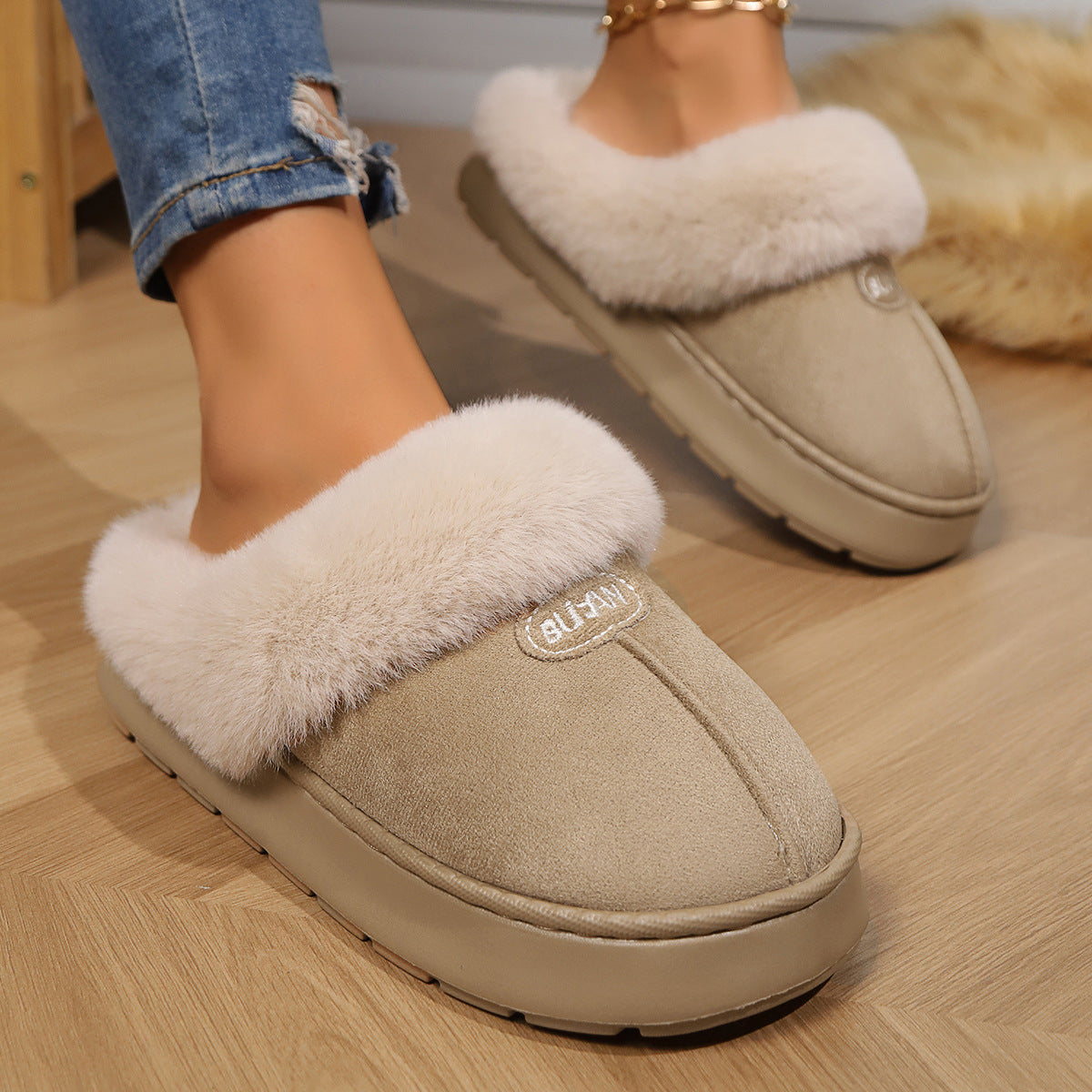 Women Fur Slippers Winter Warm Shoes Suede Plush House Indoor Outdoor Men Couples Cotton Cozy Comfy Faux Fur Slip-On Women House Shoes Memory Foam Suede Fluffy Comfort Plush Anti-Slip Slippers