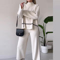 Women’s Solid Color Casual Two-Piece Set – Loose Top & Bootcut Pants Suit