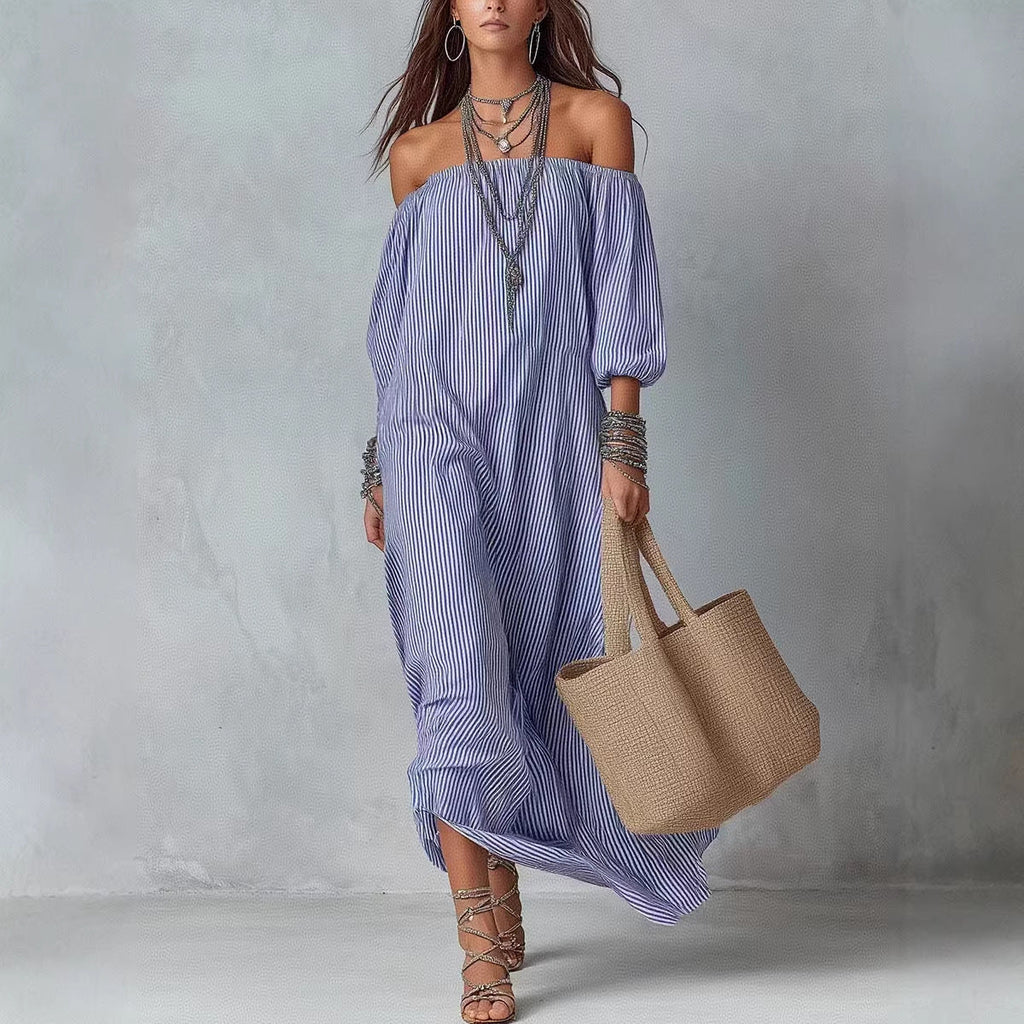 Women's Striped Loose-Fit Flared Maxi Dress – Holiday & Vacation