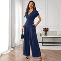 Three-Quarter Sleeve Pleated Wide-Leg Jumpsuit | 2 Colors S–XL