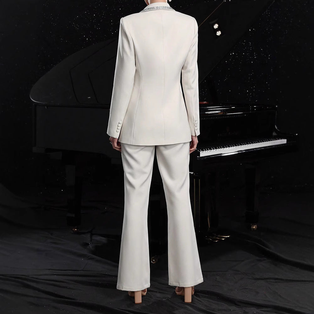 Women's Elegant Hollow-Out Long-Sleeve Suit Jacket & Pants Set