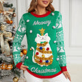 Jacquard Pullover Christmas Cartoon Kitten Embroidered Sweater for Women
