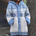 Women’s Floral Linen Cardigan – Retro Hooded Loose Knit Top