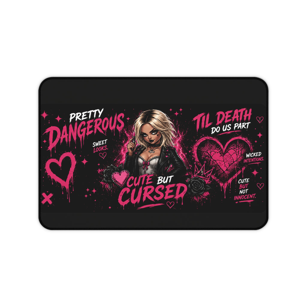Cute But Cursed Desk Mat — Pretty Dangerous Pink Gothic Gaming Mouse Pad