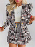 Plus Size Plaid Skirt Suit for Women – Two-Piece Blazer and High Waist Skirt Set