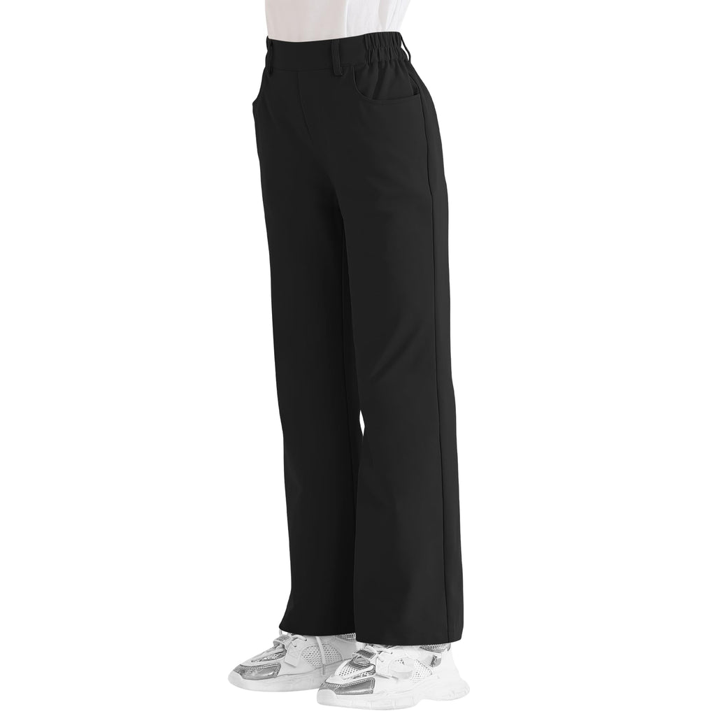 Girls Flare Dress Pants, Bootcut School Uniform Slacks Size 6-15 Years | Half Elastic Waistband, Mock Fly, Belt Loops and Side Pockets for School Uniforms and Everyday Wear