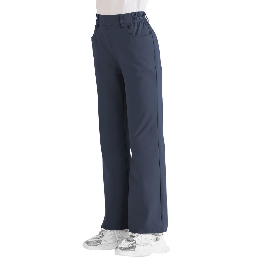 Girls Flare Dress Pants, Bootcut School Uniform Slacks Size 6-15 Years | Half Elastic Waistband, Mock Fly, Belt Loops and Side Pockets for School Uniforms and Everyday Wear