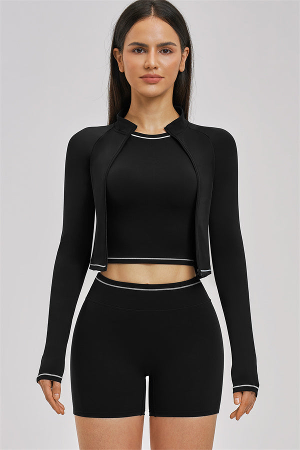 Conjunto de 3 piezas de chaqueta, top corto y pantalón corto Unbound