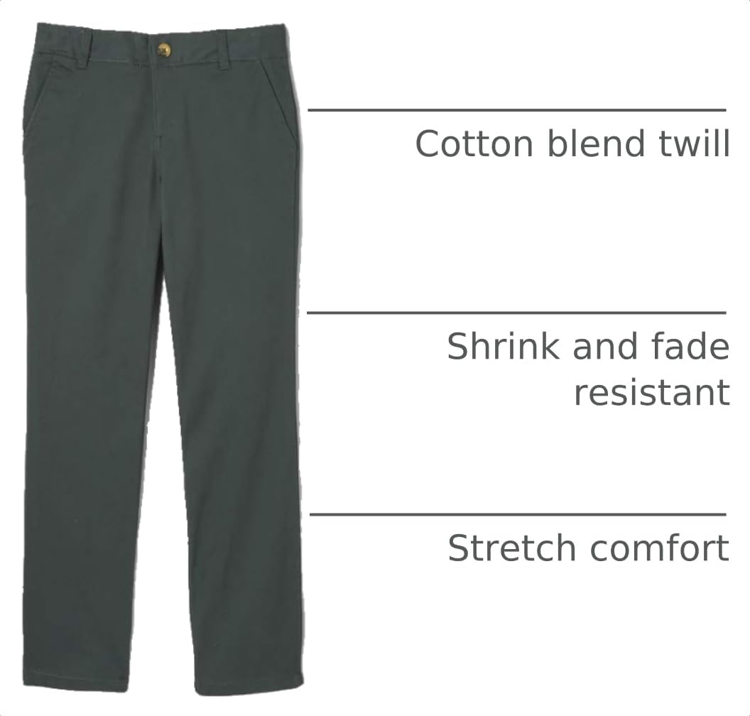 French Toast Girls' Straight Fit Stretch Twill Pant | Adjustable waist, Reinforced knees, Offerend in Standard & Plus sizes, Straight leg school uniform pant