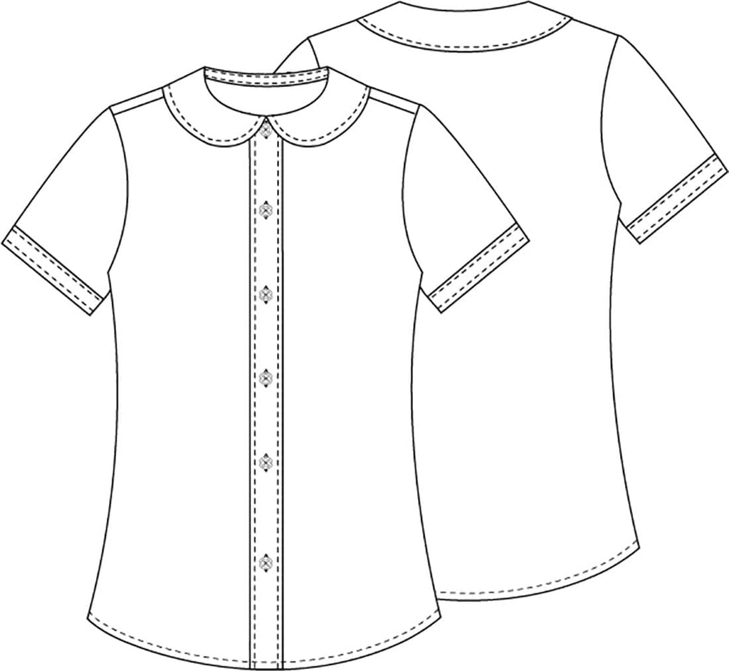 Classroom Uniforms Girls Short Sleeve Peter Pan Collar Blouse, White Button Front School Uniform Shirt
