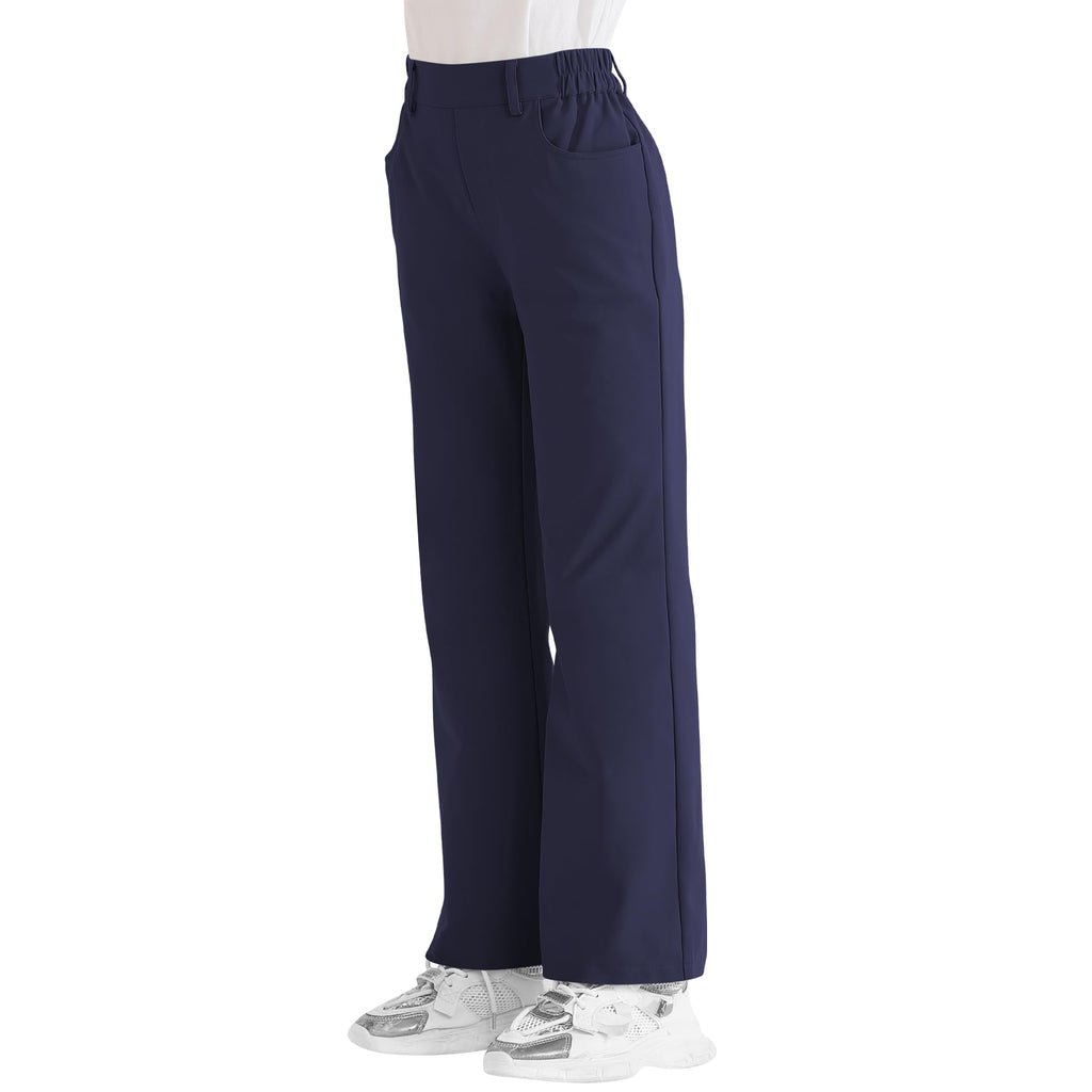 Girls Flare Dress Pants, Bootcut School Uniform Slacks Size 6-15 Years | Half Elastic Waistband, Mock Fly, Belt Loops and Side Pockets for School Uniforms and Everyday Wear