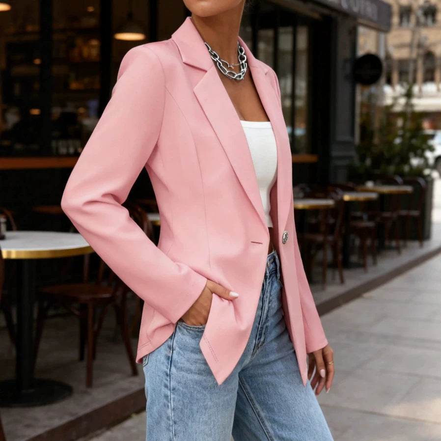 Women's Slim Fit Lapel Collar Long-Sleeve Blazer – Waist-Cinched