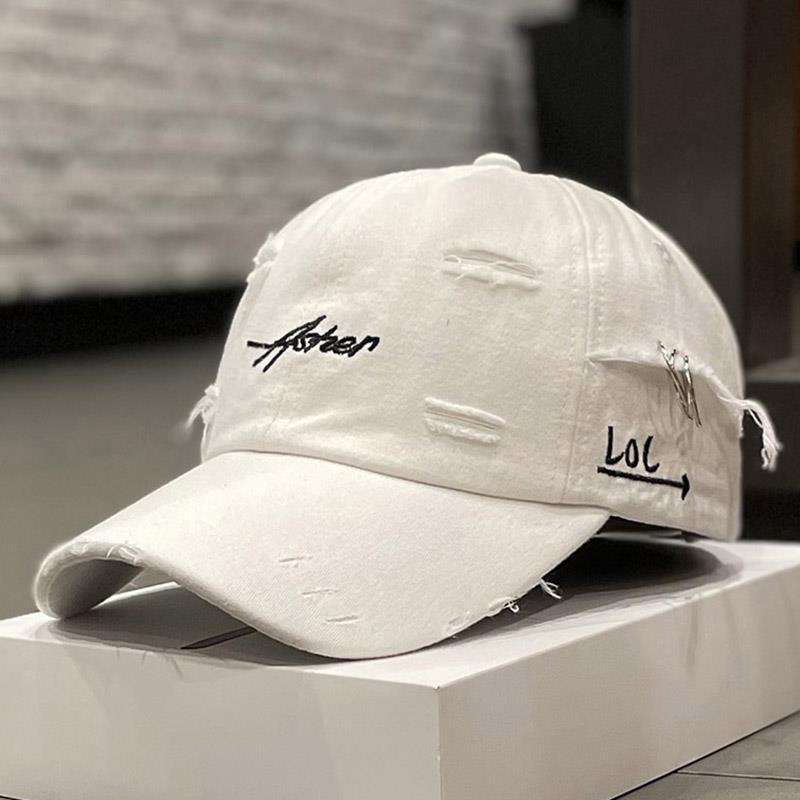 Korean Distressed Tie-Dye Letter Print Cotton Cap – Women’s Dome Crown