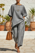 Women's Casual Resort Loose Short-Sleeve Top & Pants Set