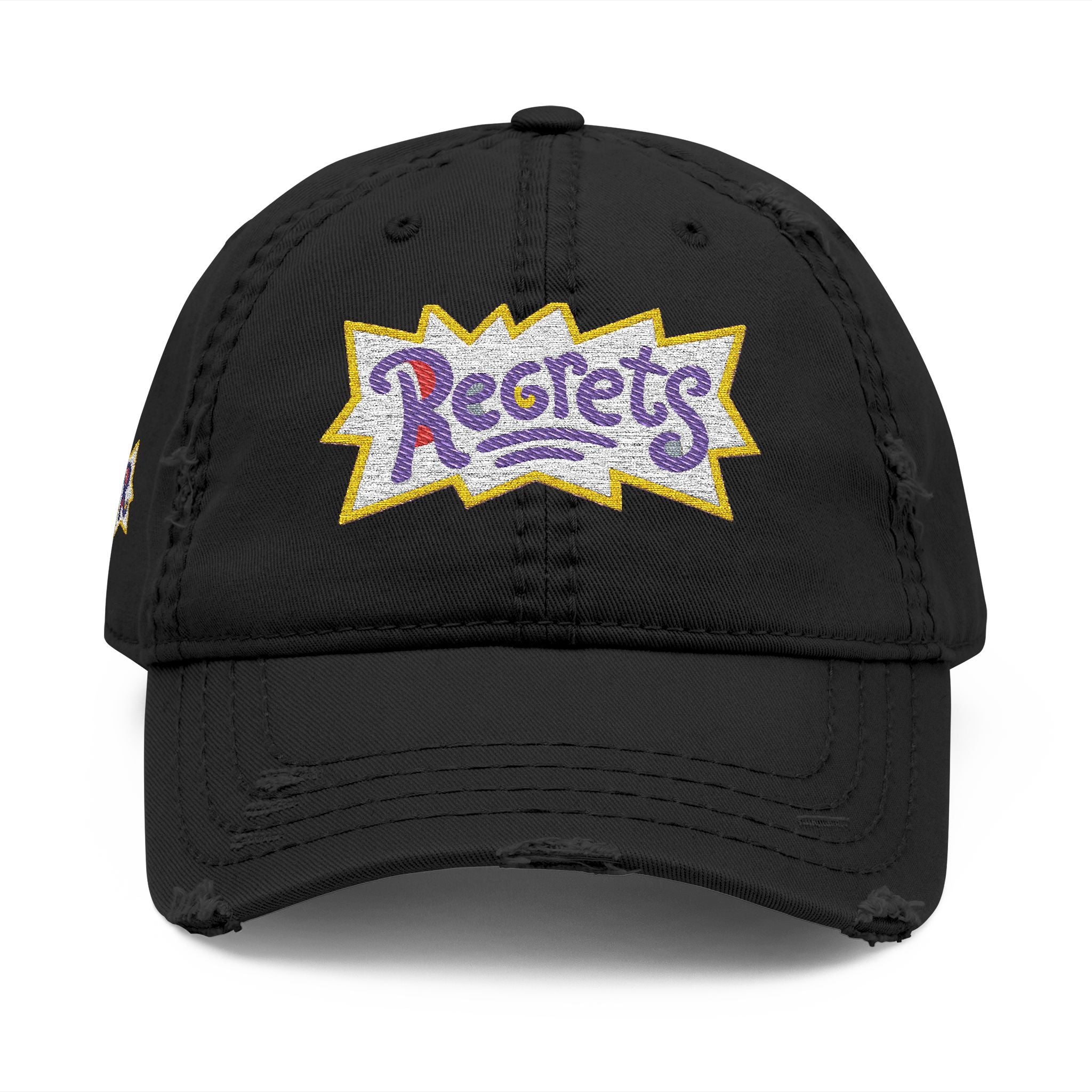Distressed Embroidered 'Regrets' Dad Hat - Vintage Streetwear Cap