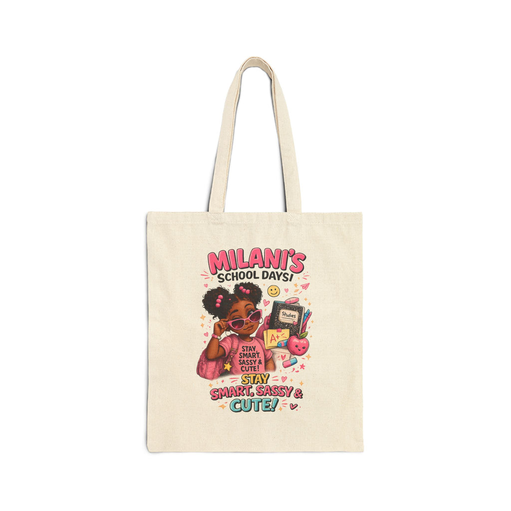 Personalized Kids Tote Bag — "Milani's School Days" Cute Back-to-School Canvas Tote