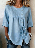 Women's Lace-Up Button Shirt – 3/4 Sleeve Asymmetric