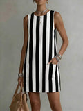 Women's Striped Color-Block Sleeveless Mini Dress – Loose Fit