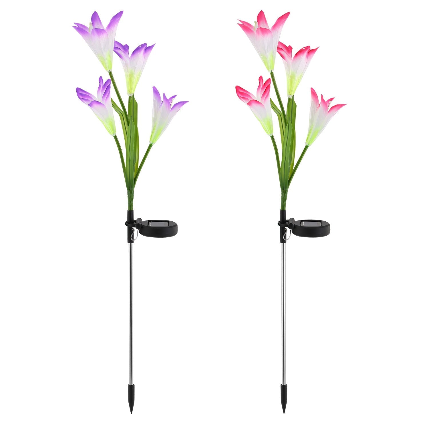 2 Piezas de Luces Solares de Jardín para Exteriores, Flor de Lirio LED, Luz que Cambia de 7 Colores, IP65 Impermeable, Estaca para Camino, Luces Decorativas para Patio, Jardín, Patio Trasero