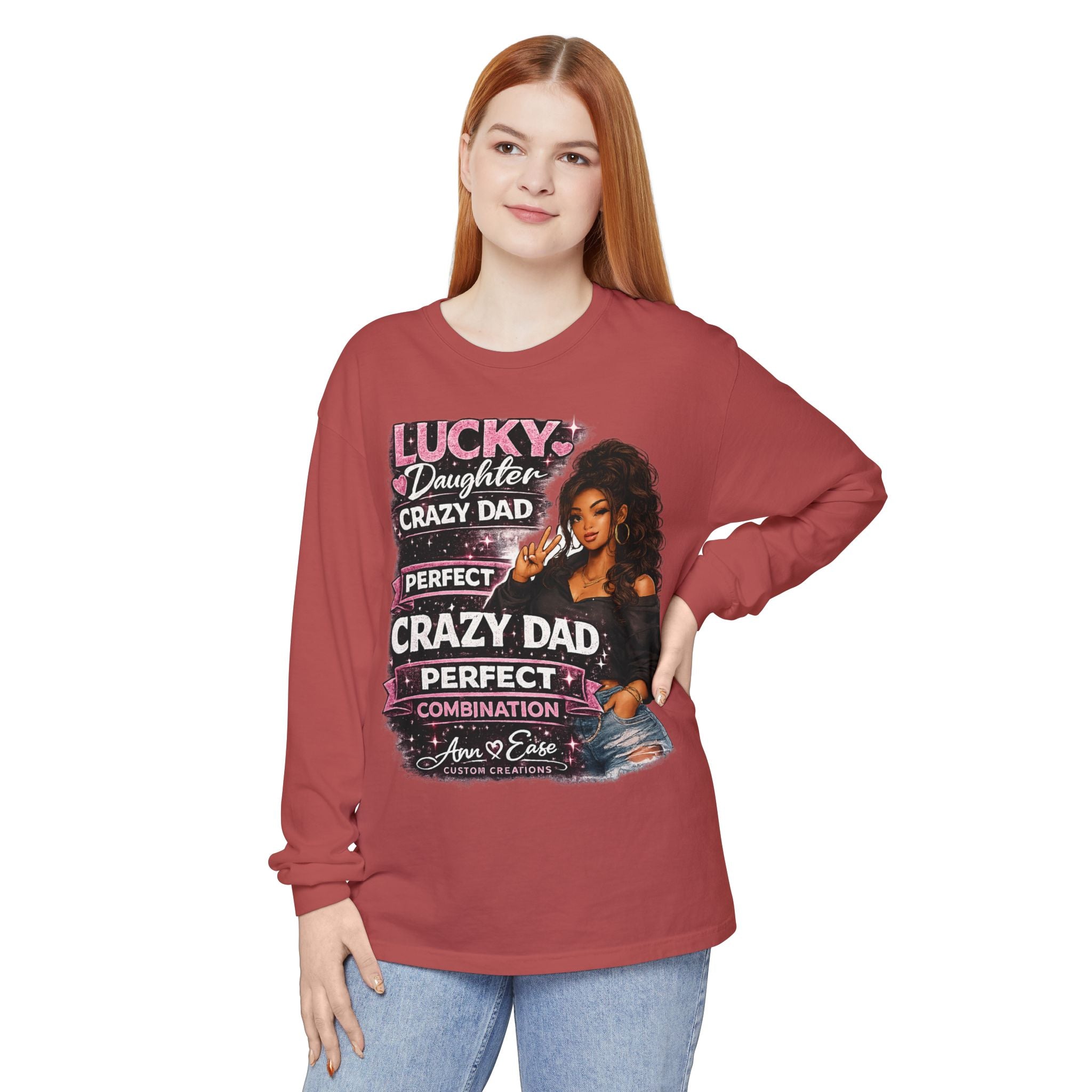 Lucky Daughter Crazy Dad Long Sleeve Tee — "Mess With Me?" Graphic