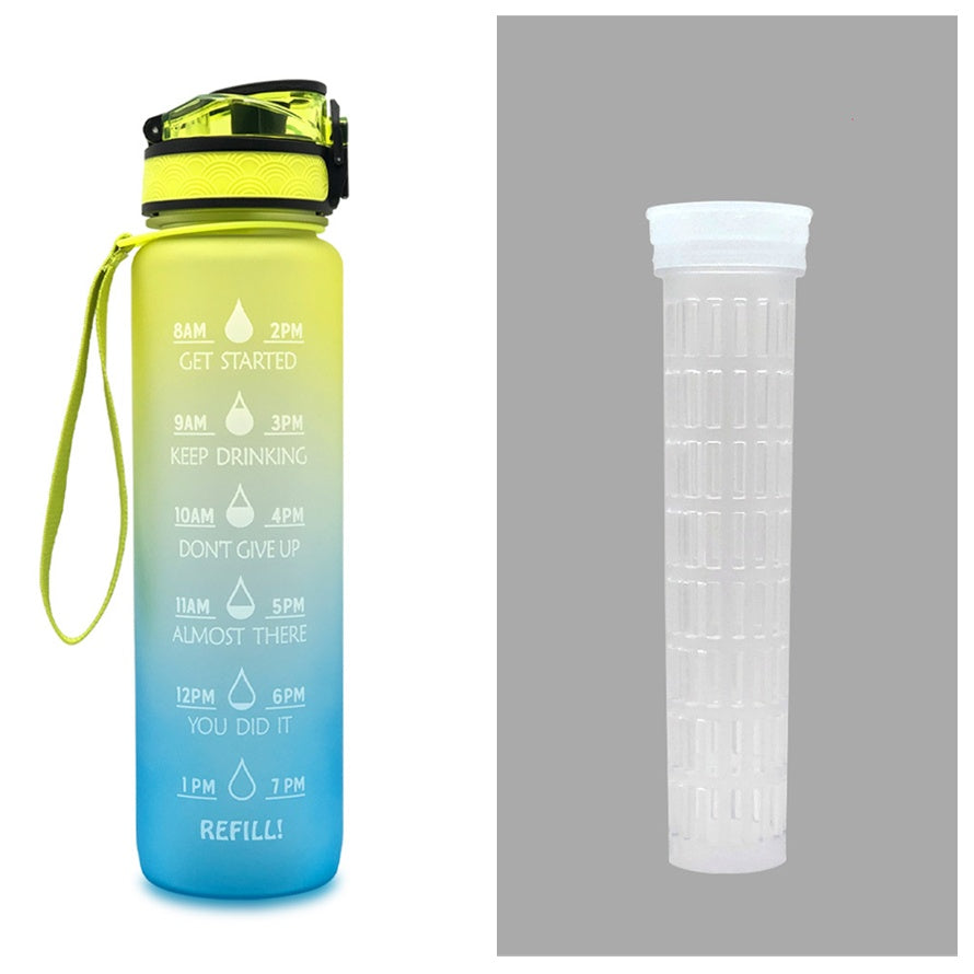 Botella de agua Tritan de 1L con marcador de tiempo, tapa rebotante, botella motivacional, taza a prueba de fugas para ciclismo, botellas para deportes y fitness.