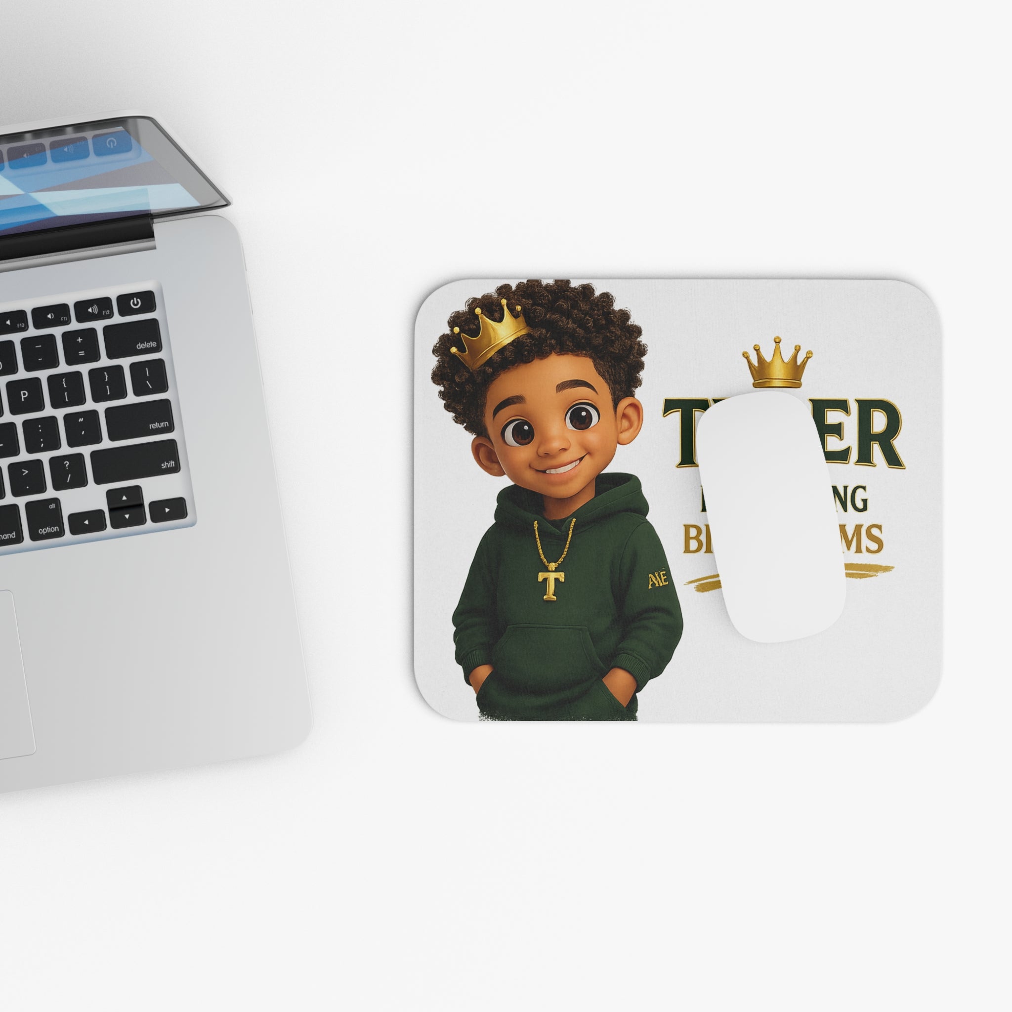 Personalized 'Tyler Little King Big Dreams' Mouse Pad — Cute Black Boy Crown Desk Mat