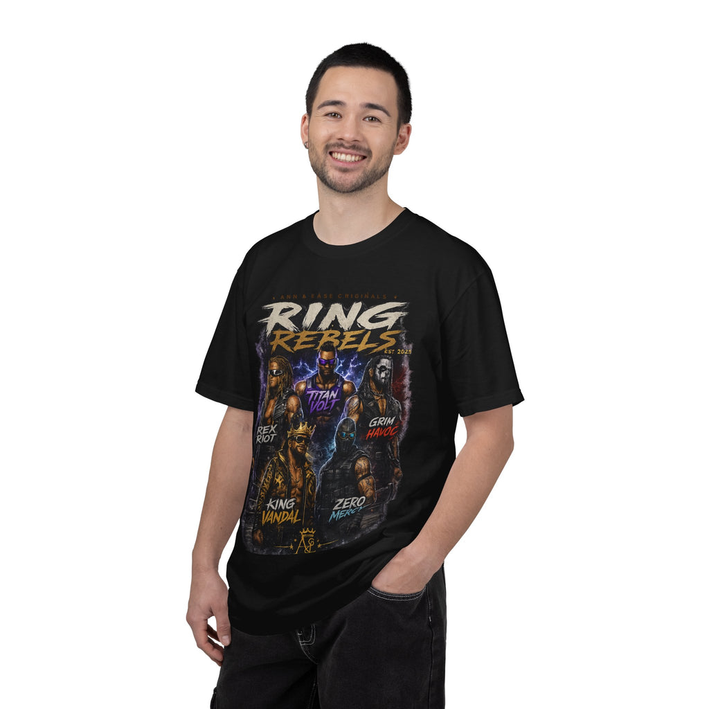 T-Shirt — Ring Rebels Graphic Tee (Rex Riot, Titan Bolt, Grim Havoc, King Vandal, Zero Mercy)
