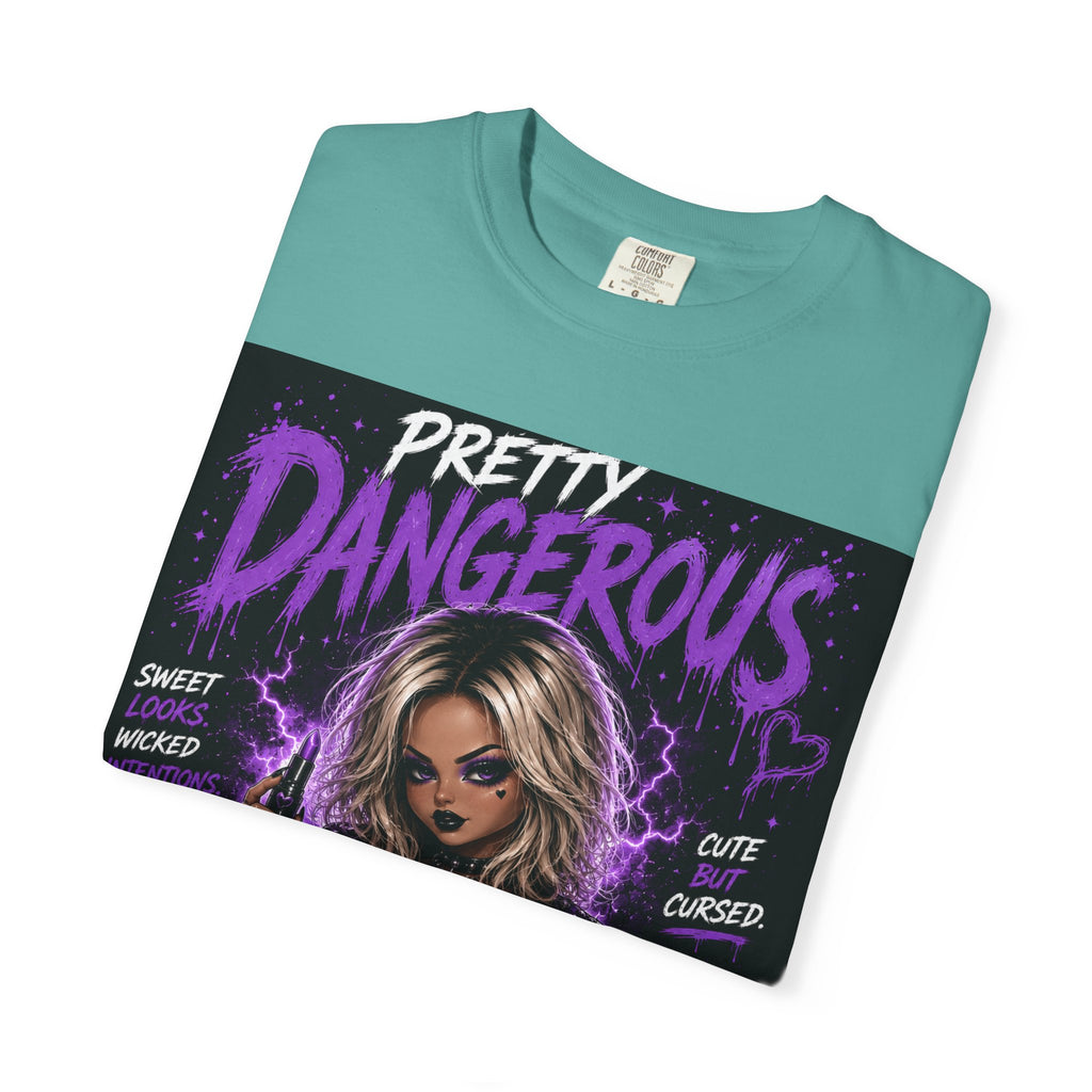 Pretty Dangerous "Cute But Cursed" T-Shirt — Gothic Purple Graphic Tee