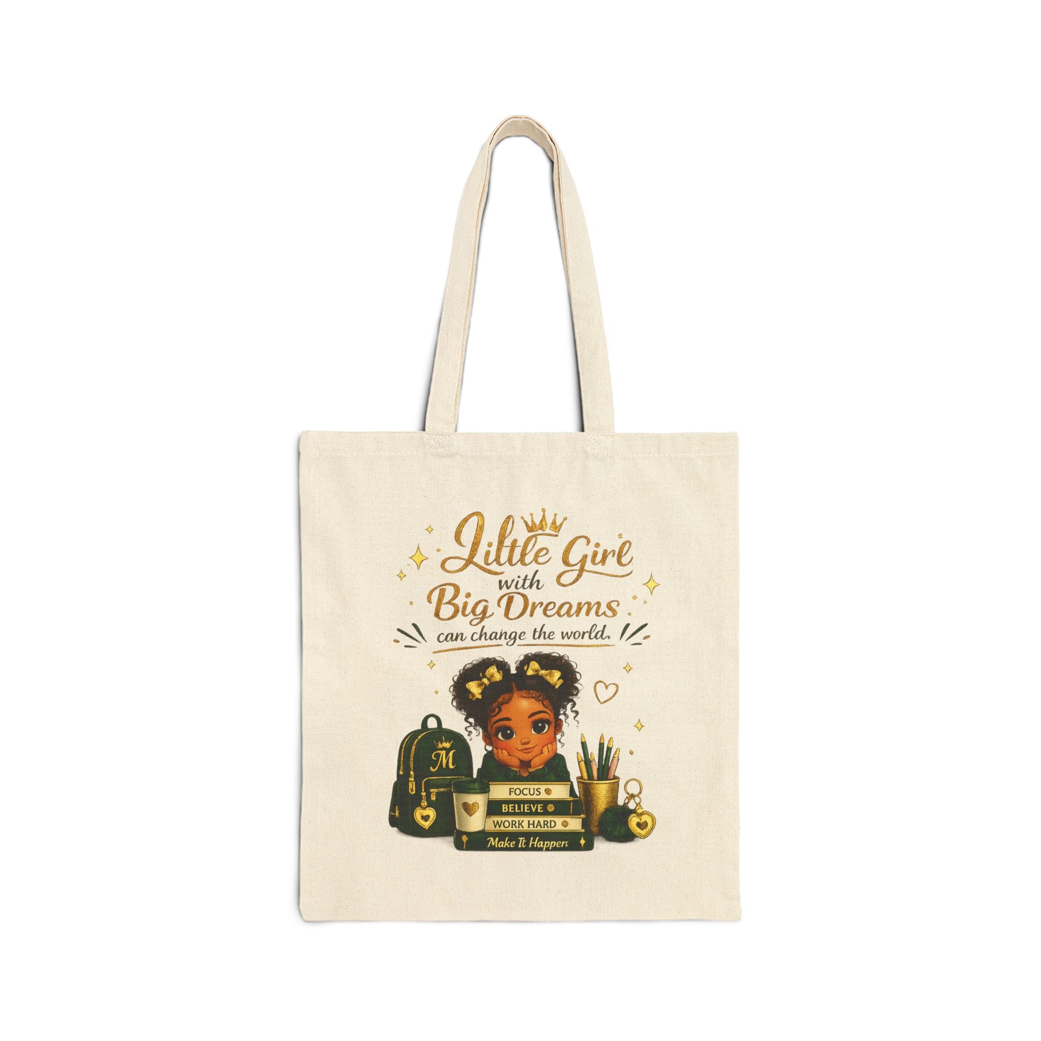 Tote Bag — "Little Girl With Big Dreams" Canvas Tote (Custom Name Mitani)