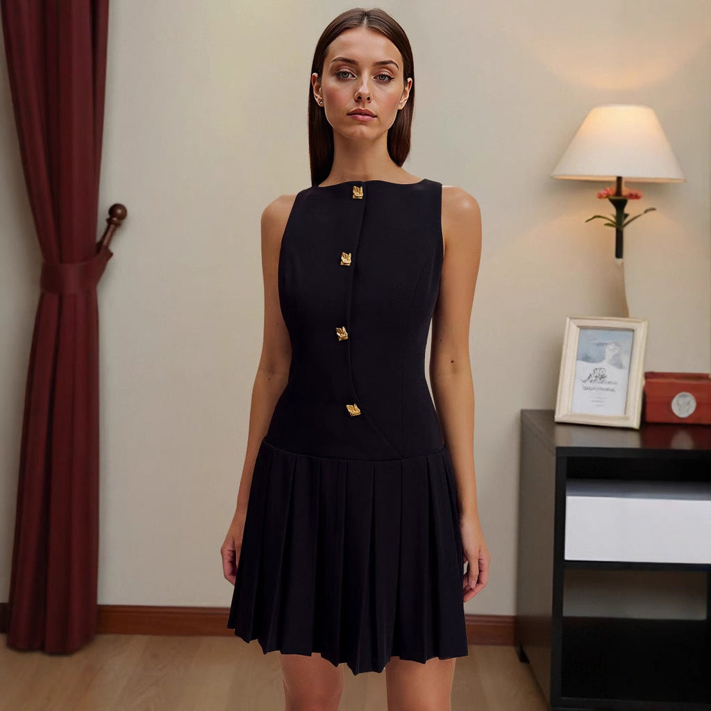 Women's V-Neck Sleeveless High Waist Ruched Mini Dress – Black, Wine Red, Royal Blue