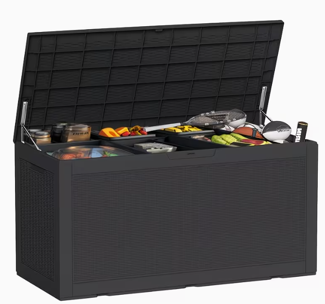 Arcón exterior de alta resistencia de 75 galones – Caja de almacenamiento para patio impermeable con tapa con bisagras, cerradura y fácil montaje