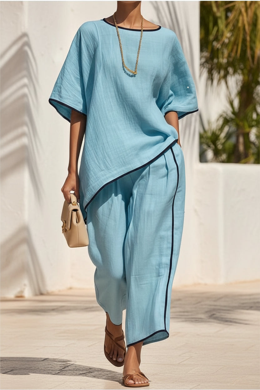 Women's Casual Resort Loose Short-Sleeve Top & Pants Set