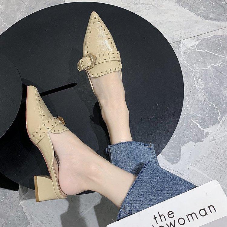 Women's Retro Pointed Toe Mid-Heel Closed-Toe Mules