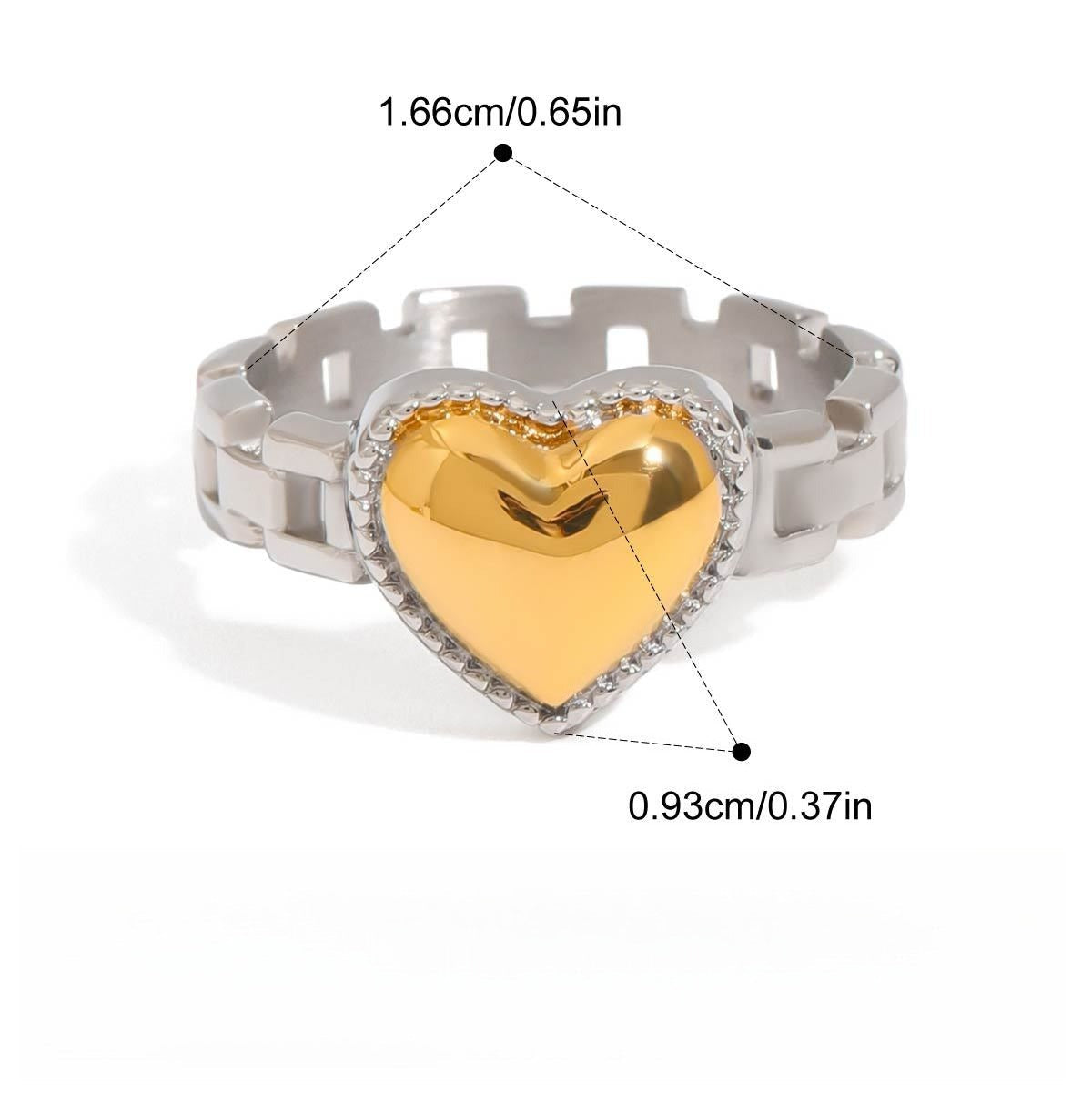 Anillo de acero de titanio con corazón de oro de 18 quilates