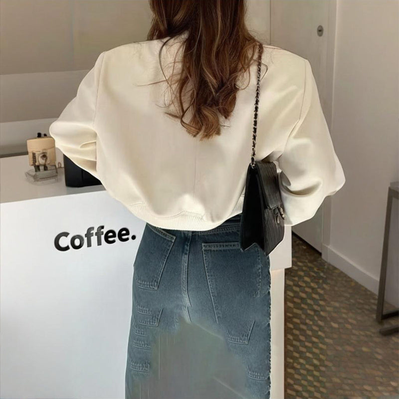 Women's Solid Color Long Sleeve Baseball Jacket